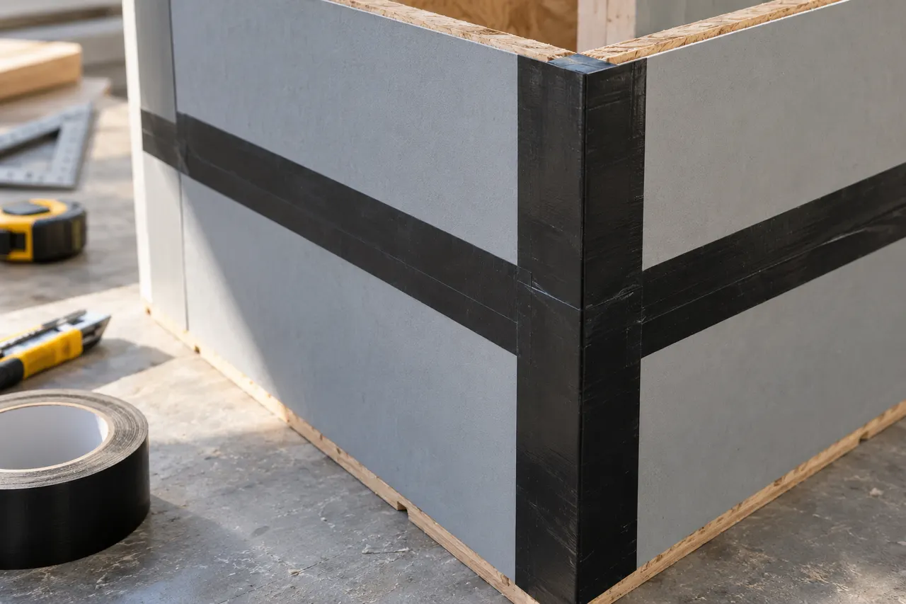 Integrated sheathing and seam treatment — Bedford