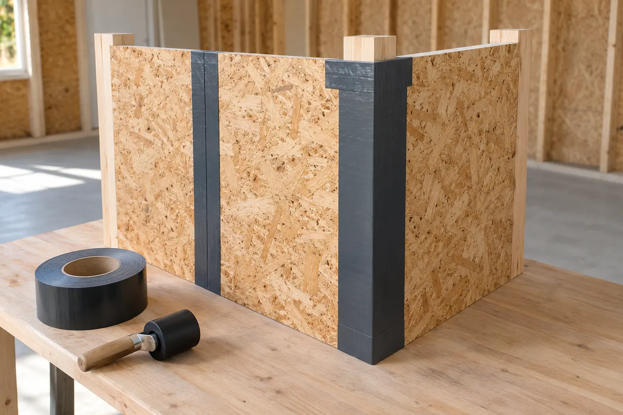 Integrated sheathing and seam treatment — Red Oak