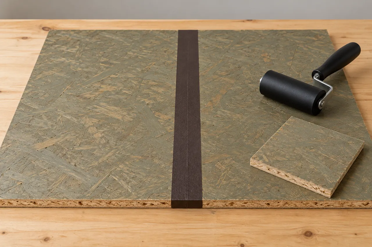 Integrated sheathing and seam treatment — Red Oak