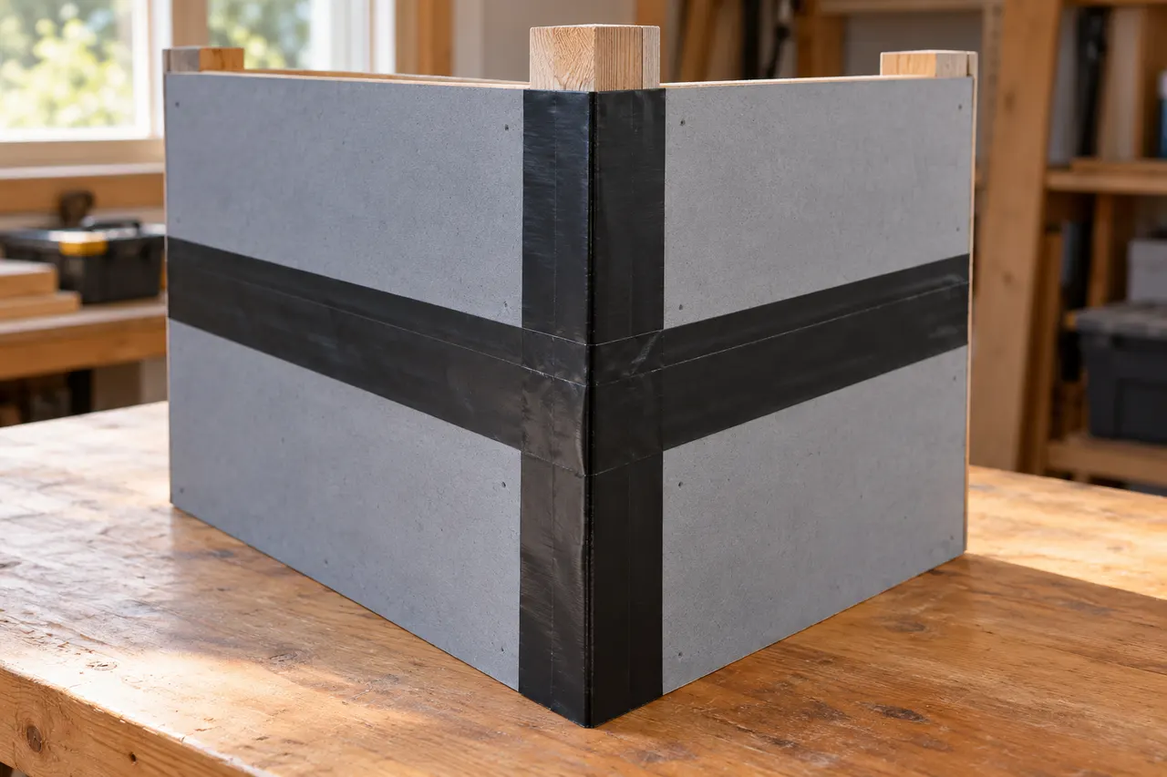 Integrated sheathing and seam treatment — Red Oak
