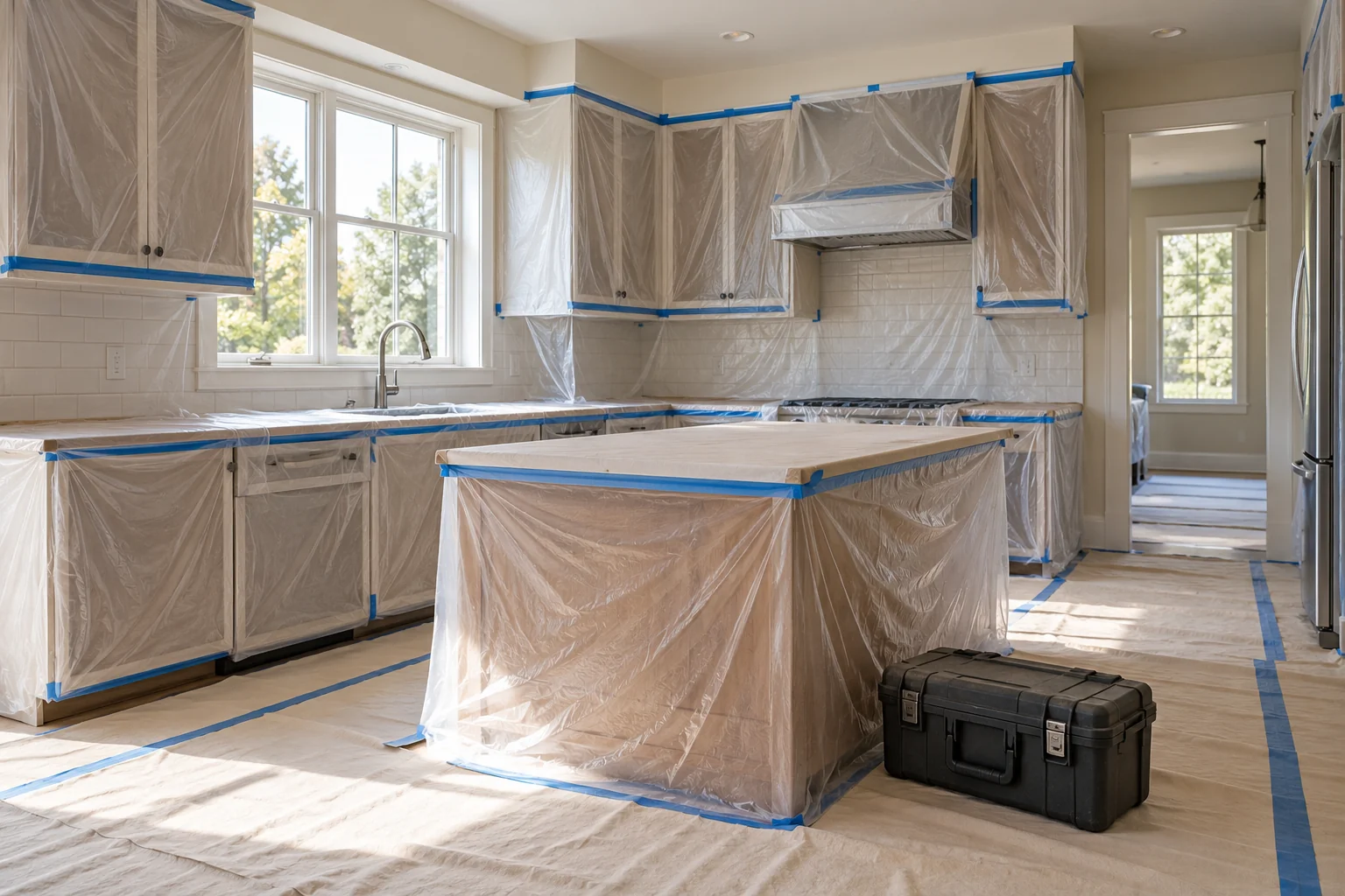 Representative illustration for kitchen remodeling: Protected kitchen work area.