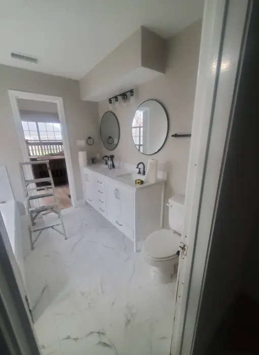 Finished double vanity and bathroom remodeling project in Dallas Texas