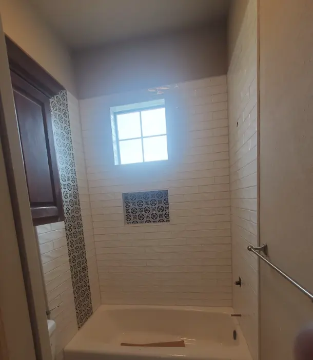 White subway tile bathtub surround remodel in Midlothian Texas