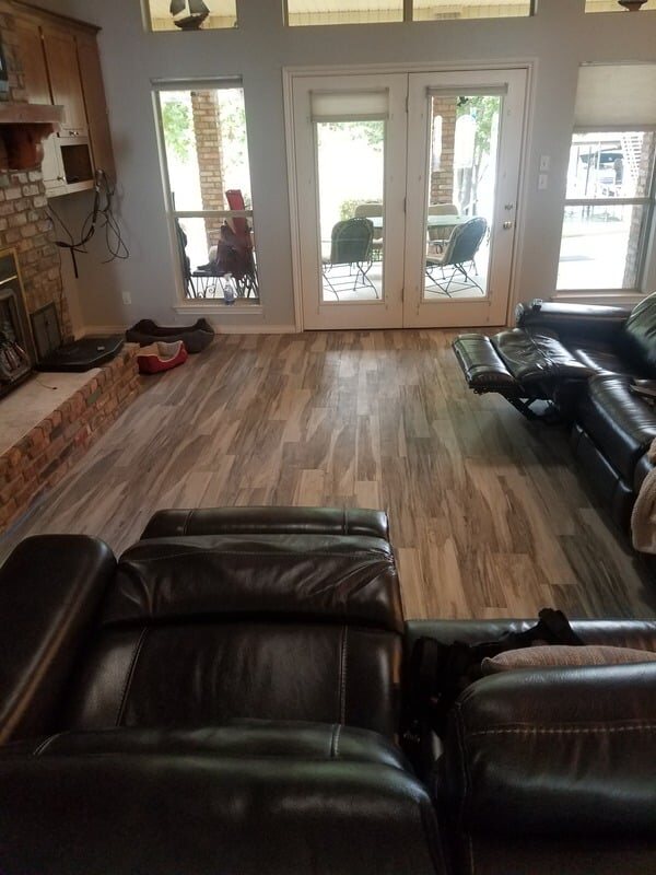 Living area before flooring replacement